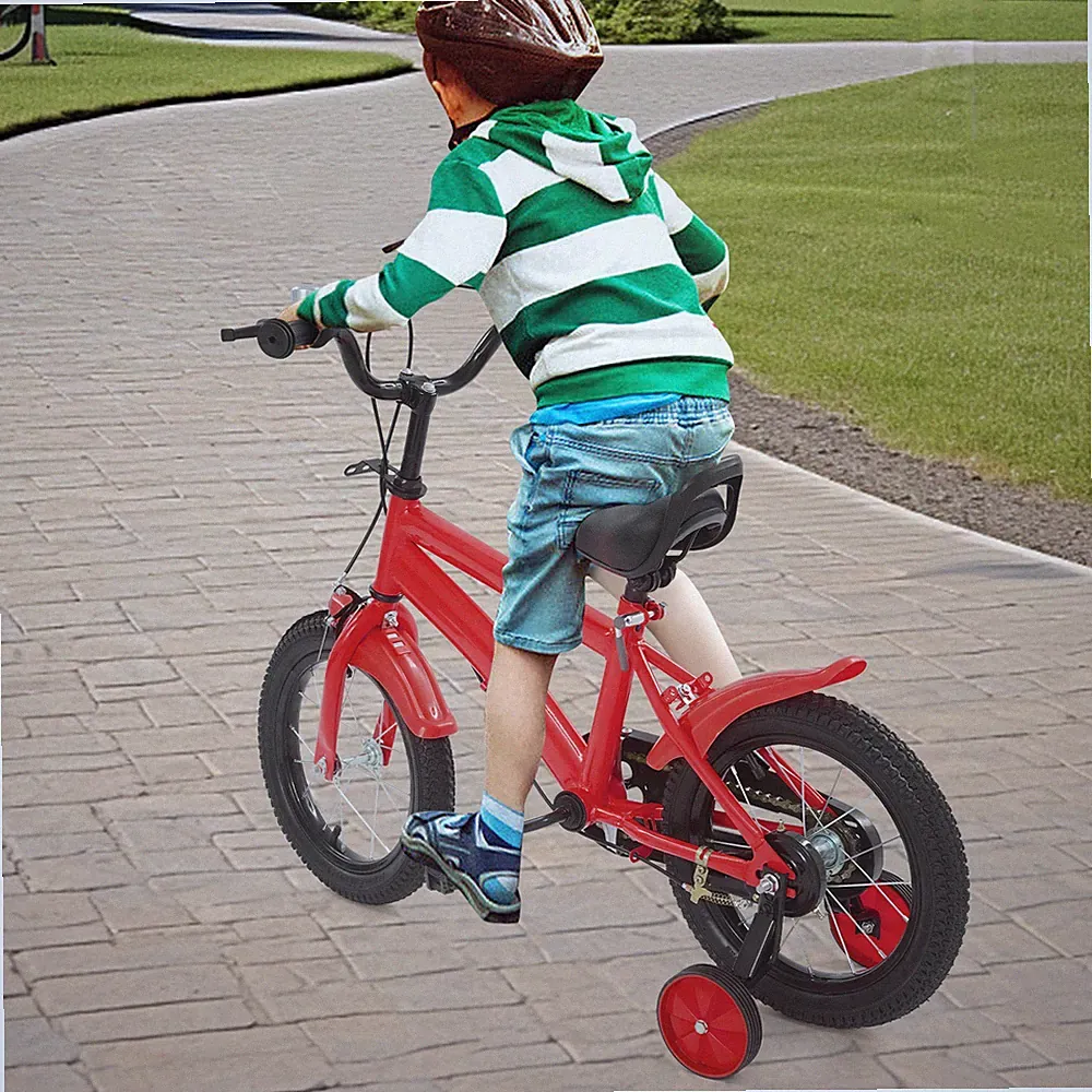 14in Kids Bike with 2 Auxiliary Wheels Children Bicycle Adjustable Child Cycling