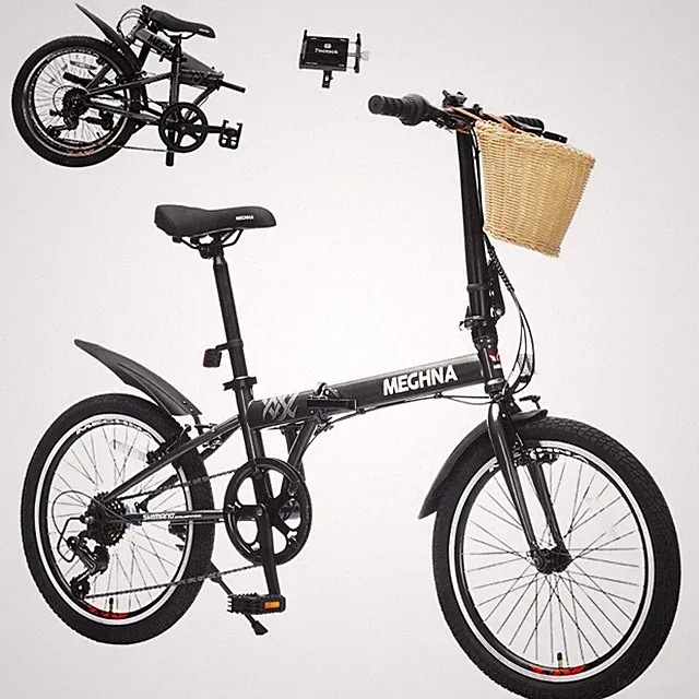 20" Folding Bike for Adults w/Basket,Phone Holder &Fenders,6-Speed City Commuter