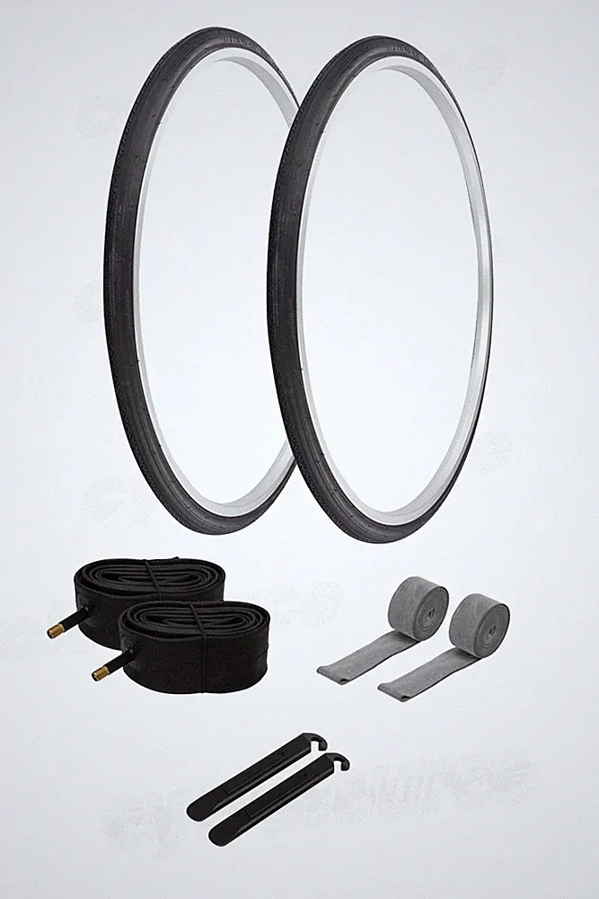 27 x 1 1/4 Bicycle Black Tires + Tubes Bike Touring Road Slick PRO+
