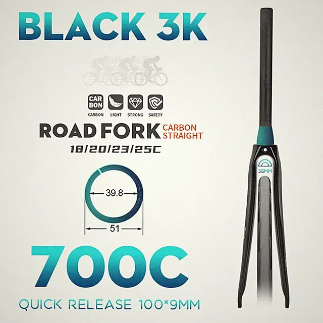 700C Road Bicycle Carbon Fixed Gear Hard Fork 28.6MM Tapered Tube Front Fork