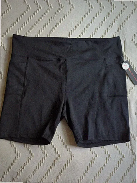 Bally Total Fitness Women's Plus Size Tummy Control Pocket Bike Shorts Black 3X
