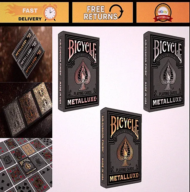 Bicycle Black Metalluxe 3-Pack Bundle: Gold, Silver & Rose Gold Playing Cards Se