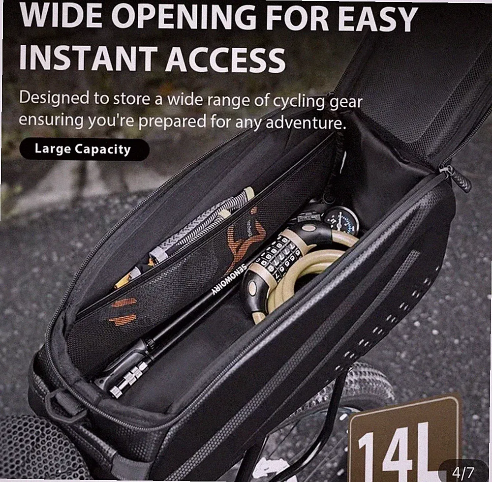 Bicycle Rear Rack Bag, 3.7 Gal Hard Shell, Cycling Hiking Commuting, E Bike