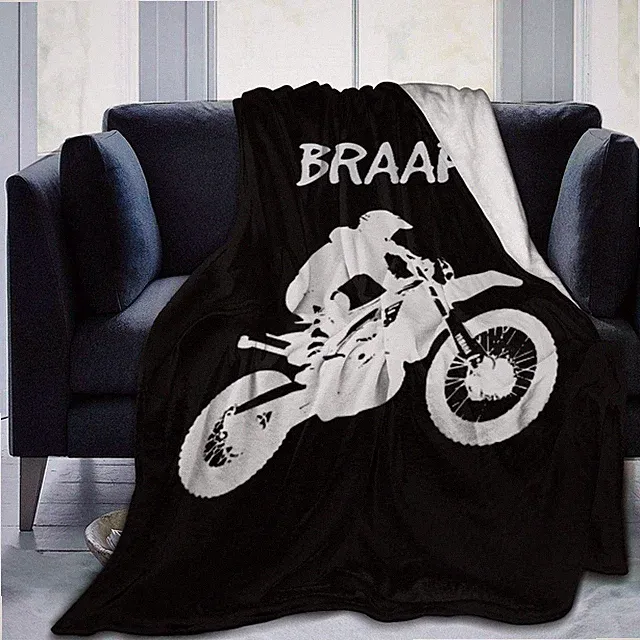 Black Dirt Bike Motocross Fleece Throw Blanket Lightweight Polyester 80x60 In