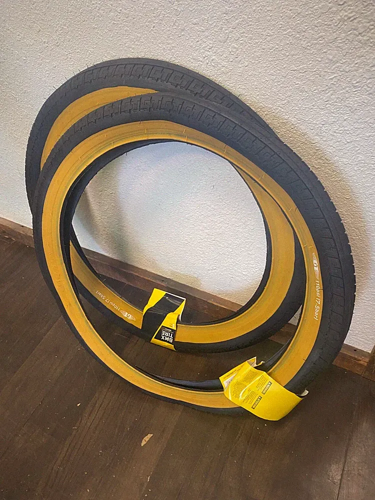 GT LP-5 20" x 2.35" BMX bicycle tire - 110 psi - BLACK; TAN sidewall (PAIR)