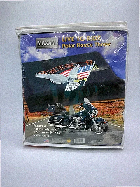 Live To Ride Eagle Flag Polar Fleece Throw 50” X 60” Polyester Washable New