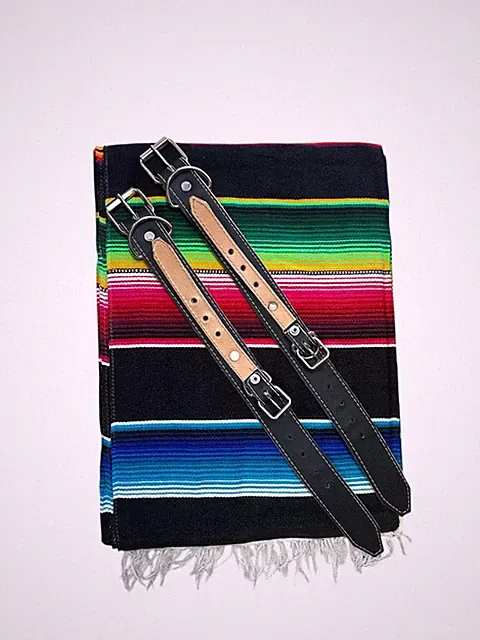 MOTORCYCLE BELT BLANKET HOLDER BIKER, MEXICAN,HAND MADE, BLACK - MULTICOLOR