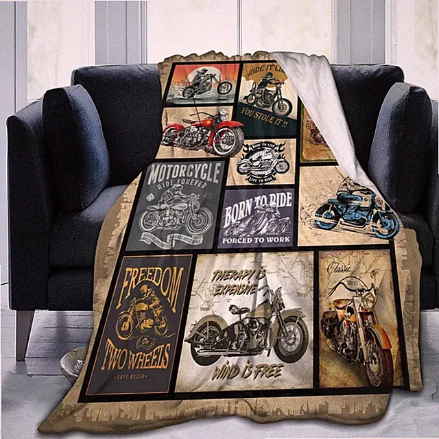 Motorcycle Plush Fleece Throw Blanket Soft Cozy Bedding 60x50 Inch Bedroom
