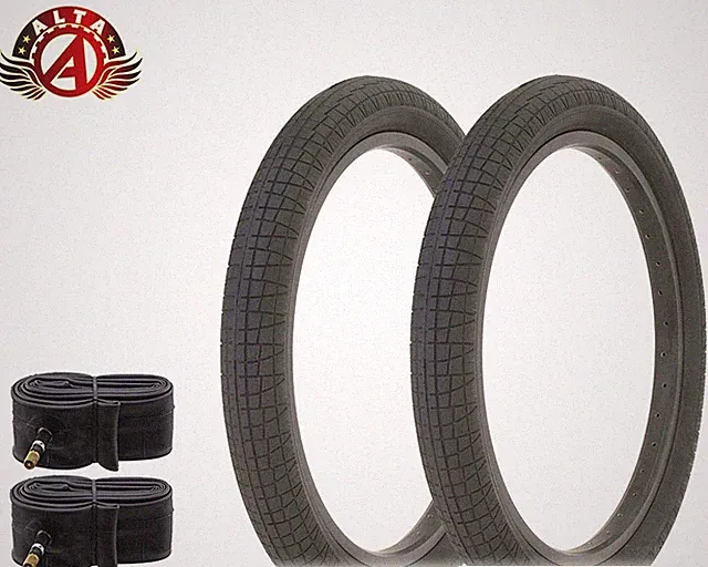 NEW! PAIR OF 20" x 2.40" BMX BICYCLE BLACK SEMI-SLICK STREET TIRES WITH TUBES!