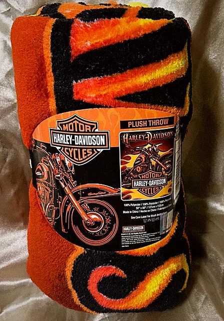 NEW~Throw Blanket~Harley Davidson Motorcycles bike chopper~plush soft 60"X 50"