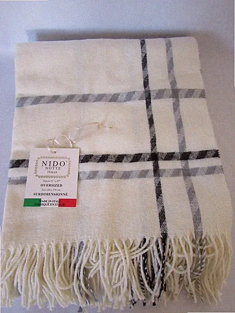 Nido Notte Cream Black Oversized Spina Throw Blanket 51" X 67" Italy Soft Luxury