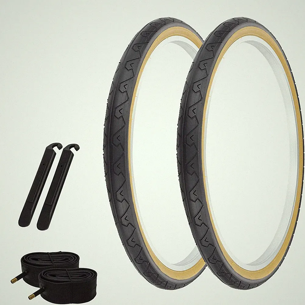 PRO+ Bicycle Tire 26" x 1.95" Black/Gum (2) Tire & Tube Smooth Road Bike & Lever