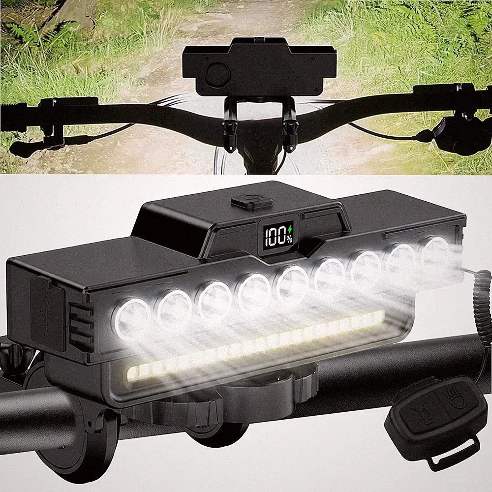 Rechargeable LED Bicycle Headlight USB Fast Charge 130dB Horn IP44 Waterproof
