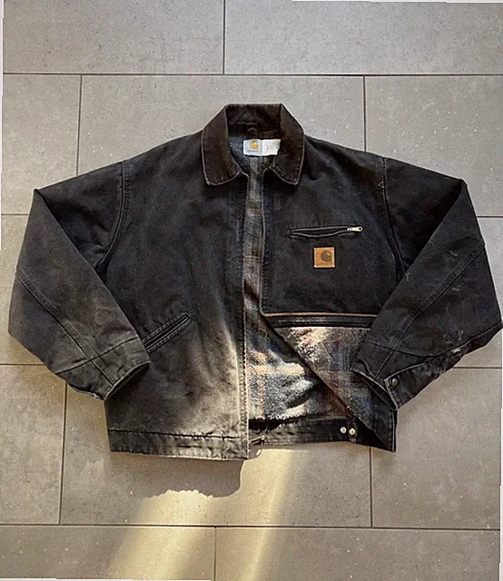 Vintage 1990s Carhartt Detroit Blanket Lined Canvas Black Jacket Large J43 ONX