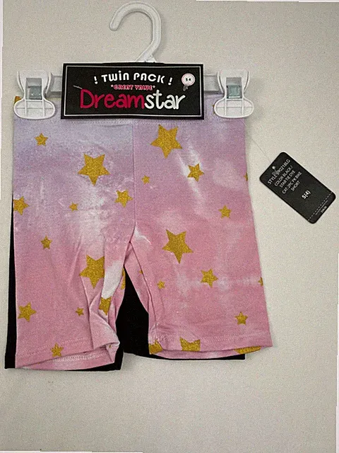 Youth Girls’ Activewear Biker Shorts 2-Pack Black & Gold Star Tie-Dye (4–6X)